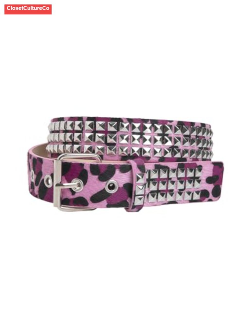 Y2K Leopard Print Studded Rivets Faux Leather Skinny Belt